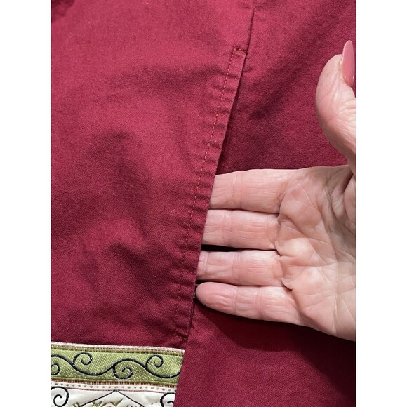 VTG Bobbie Brooks Shirt Jacket Embroidered Floral Womens 22/24W Burgundy Granny - Picture 9 of 9